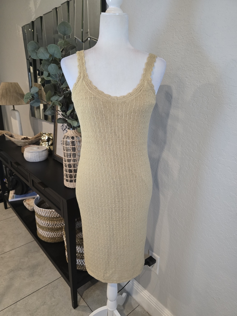 Lost + Wander Scallop Crush Knit Crochet Dress Summer S/M